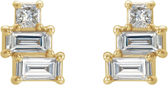 14K Gold Natural Diamond Geometric Cluster Earrings - Yellow Gold - view 2