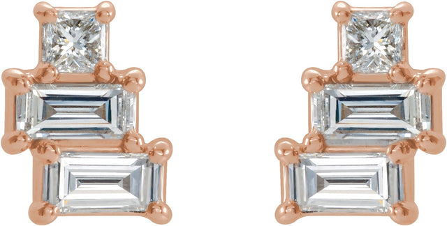 14K Gold Natural Diamond Geometric Cluster Earrings - Rose Gold - view 2