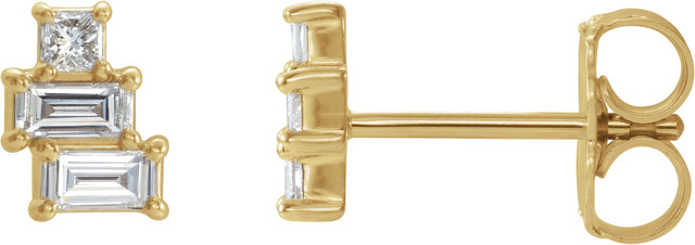 14K Gold Natural Diamond Geometric Cluster Earrings - Yellow Gold