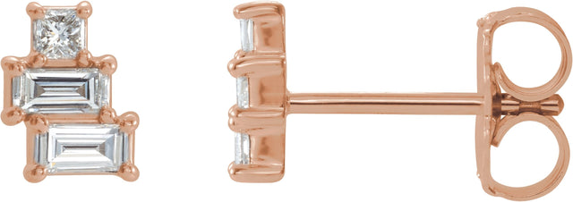 14K Gold Natural Diamond Geometric Cluster Earrings - Rose Gold