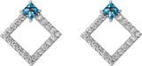 14K Gold Square Natural Aquamarine Accented Geometric Earrings - White Gold - view 2