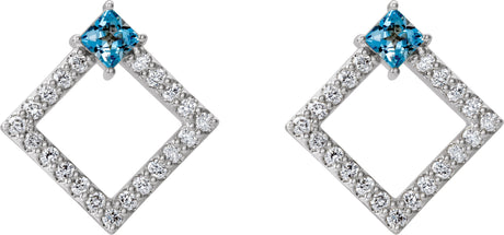 Platinum Square Natural Aquamarine Accented Geometric Earrings - view 2