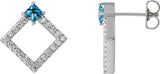 14K Gold Square Natural Aquamarine Accented Geometric Earrings - White Gold