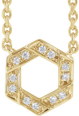 14K Gold Round Natural Diamond Accented Geometric Necklace - Yellow Gold