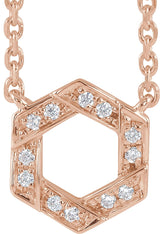 14K Gold Round Natural Diamond Accented Geometric Necklace - Rose Gold