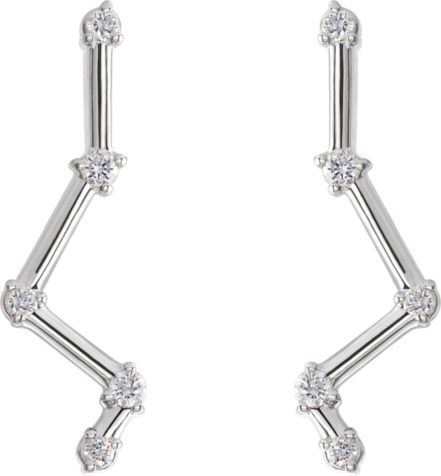 14K Gold Round Natural Diamond Constellation Ear Climbers - White Gold - view 2