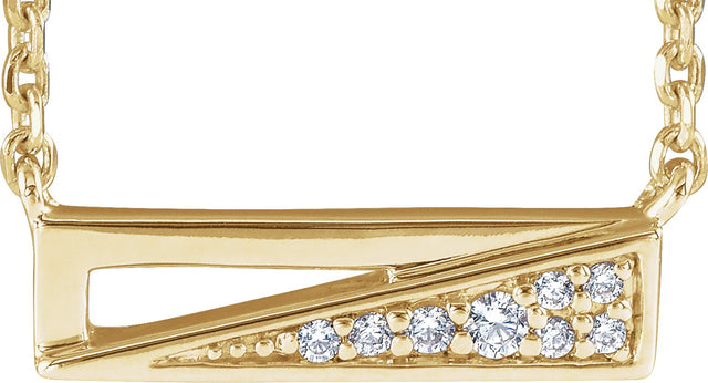 14K Gold Round Natural Diamond Accented Bar Necklace II - Yellow Gold
