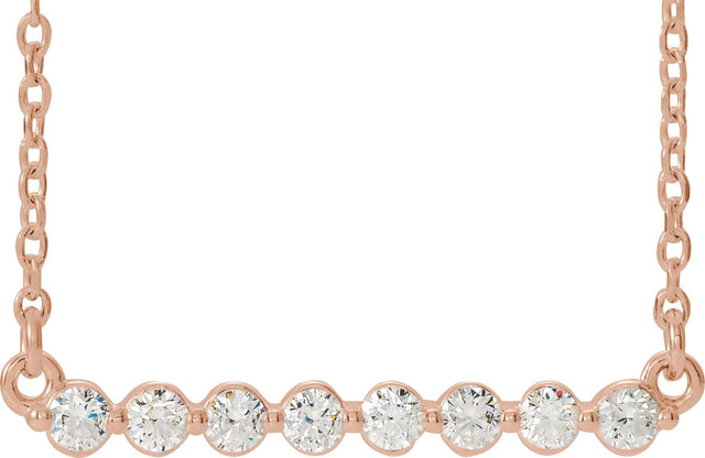 14K Gold Round Lab-Grown Diamond Accented Bar Necklace – up to 1/4 CTW - Rose Gold