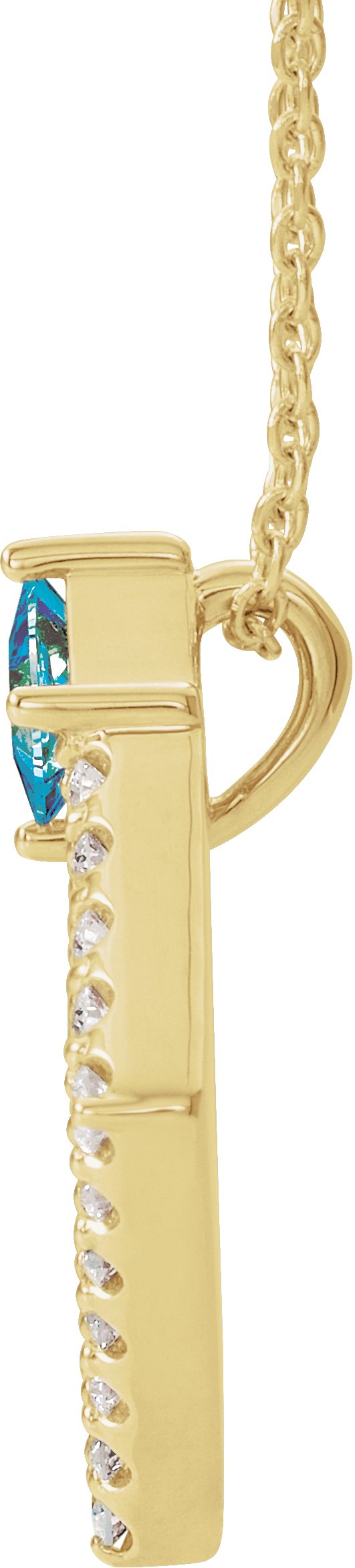 14K Gold Square Natural Aquamarine Accented Geometric Necklace or Pendant - Yellow Gold - view 2