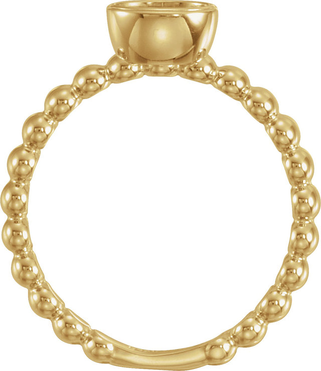 14K Gold Oval Natural Diamond Family Beaded Stackable Ring - Yellow Gold - view 2