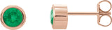 14K Gold Natural Emerald Round Bezel-Set Birthstone Stud Earrings - Rose Gold