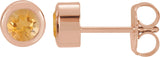 14K Gold Natural Citrine Round Bezel-Set Birthstone Stud Earrings - Rose Gold