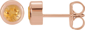 14K Gold Natural Citrine Round Bezel-Set Birthstone Stud Earrings - Rose Gold