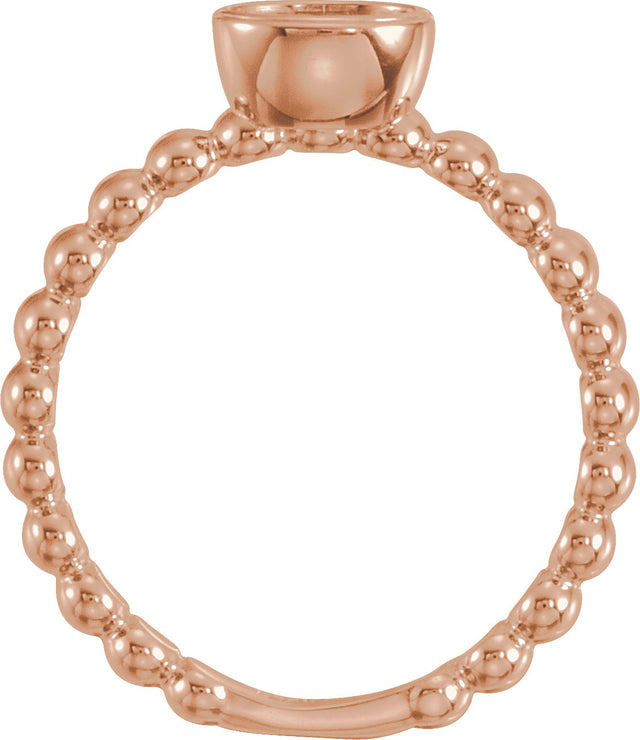 14K Gold Oval Natural Diamond Family Beaded Stackable Ring - Rose Gold - view 2