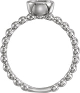 14K Gold Oval Natural Diamond Family Beaded Stackable Ring - White Gold - view 2