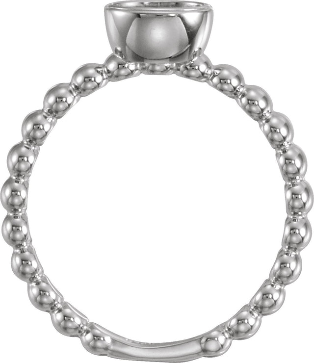 14K Gold Oval Natural Diamond Family Beaded Stackable Ring - White Gold - view 2