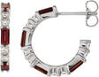 14K Gold Straight Baguette Natural Mozambique Garnet Accented Hoop Earrings - White Gold