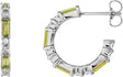 14K Gold Straight Baguette Natural Peridot Accented Hoop Earrings - White Gold