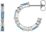 Platinum Straight Baguette Natural Aquamarine Accented Hoop Earrings