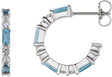 14K Gold Straight Baguette Natural Aquamarine Accented Hoop Earrings - White Gold
