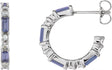Platinum Straight Baguette Natural Tanzanite Accented Hoop Earrings
