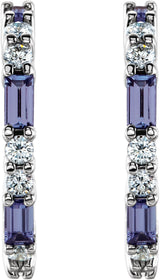 14K Gold Straight Baguette Natural Tanzanite Accented Hoop Earrings - White Gold - view 2