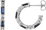 Platinum Straight Baguette Lab-Grown Alexandrite Accented Hoop Earrings