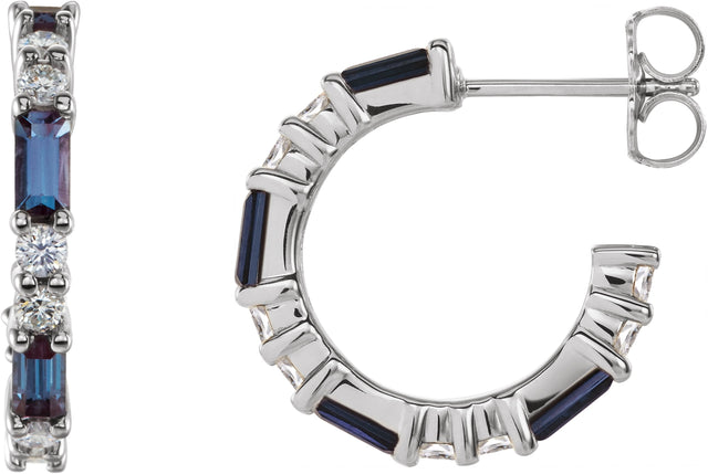 Platinum Straight Baguette Lab-Grown Alexandrite Accented Hoop Earrings