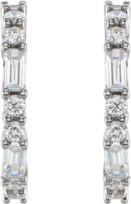 Platinum Straight Baguette Natural Diamond Accented Hoop Earrings - view 2