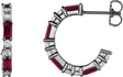 Platinum Straight Baguette Natural Ruby Accented Hoop Earrings