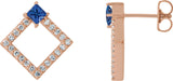 14K Gold Square Natural Tanzanite Accented Geometric Earrings - Rose Gold