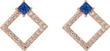 14K Gold Square Natural Blue Sapphire Accented Geometric Earrings - Rose Gold - view 2