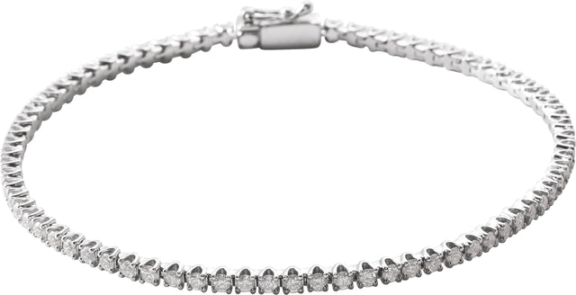 14K Gold Round Natural Diamond Line Bracelet – 1.9-2.9mm Stones - White Gold