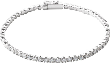 14K Gold Round Natural Diamond Line Bracelet – 1.9-2.9mm Stones - White Gold