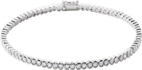 14K Gold Round Natural Diamond Bezel-Set Line Bracelet – 1.35-2.2mm Stones - White Gold