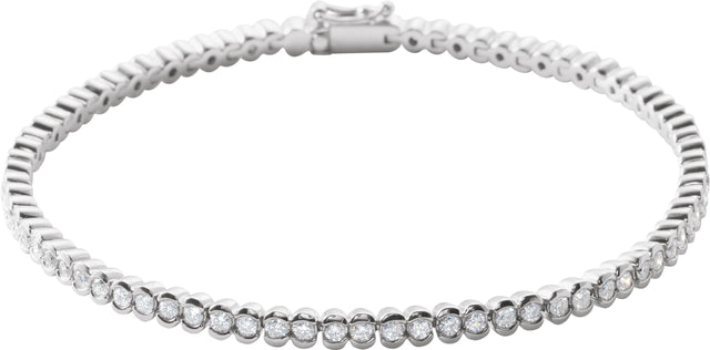 14K Gold Round Natural Diamond Bezel-Set Line Bracelet – 1.35-2.2mm Stones - White Gold