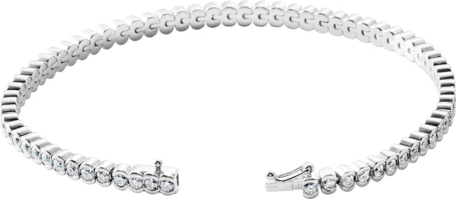 14K Gold Round Natural Diamond Bezel-Set Line Bracelet – 1.35-2.2mm Stones - White Gold - view 2