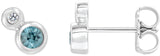 Platinum Round Natural Blue Zircon Accented Bezel-Set Earrings – 3-5mm Stones
