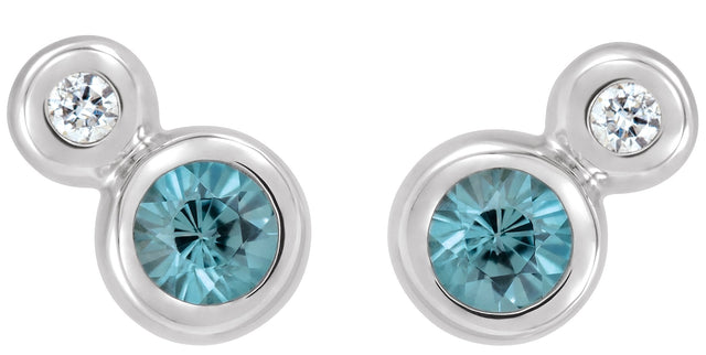 14K Gold Round Natural Blue Zircon Accented Bezel-Set Earrings – 3-5mm Stones - White Gold - view 2