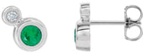 Platinum Round Natural Emerald Accented Bezel-Set Earrings – 3-5mm Stones