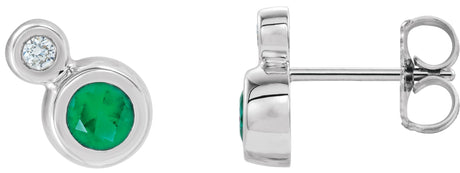 Platinum Round Natural Emerald Accented Bezel-Set Earrings – 3-5mm Stones