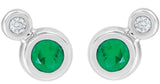 14K Gold Round Natural Emerald Accented Bezel-Set Earrings – 3-5mm Stones - White Gold - view 2