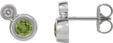 14K Gold Round Natural Peridot Accented Bezel-Set Earrings – 3-5mm Stones - White Gold