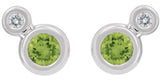 Platinum Round Natural Peridot Accented Bezel-Set Earrings – 3-5mm Stones - view 2