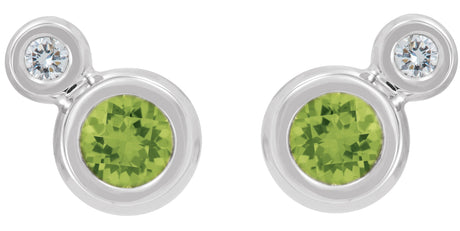 Platinum Round Natural Peridot Accented Bezel-Set Earrings – 3-5mm Stones - view 2