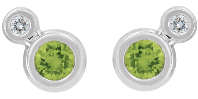 Platinum Round Natural Peridot Accented Bezel-Set Earrings – 3-5mm Stones - view 2