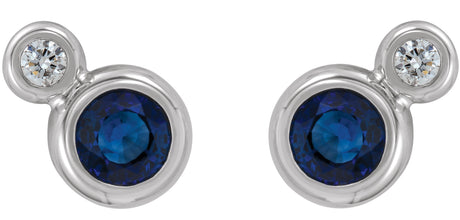 Platinum Round Natural Blue Sapphire Accented Bezel-Set Earrings – 3-5mm Stones - view 2