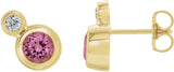 14K Gold Round Natural Pink Tourmaline Accented Bezel-Set Earrings – 3-5mm Stones - Yellow Gold