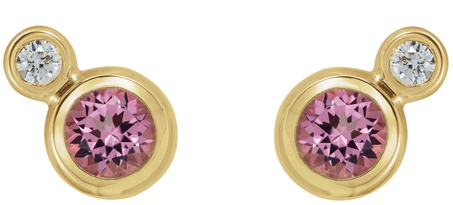 14K Gold Round Natural Pink Tourmaline Accented Bezel-Set Earrings – 3-5mm Stones - Yellow Gold - view 2
