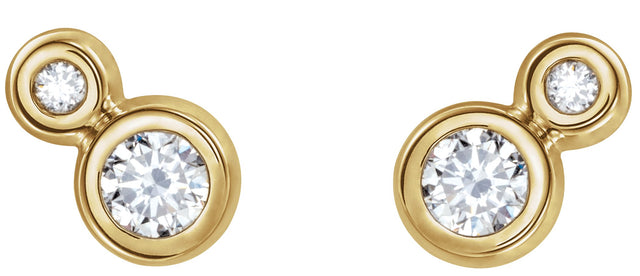 14K Gold Round Natural Diamond Accented Bezel-Set Earrings – 3-5mm Stones - Yellow Gold - view 2